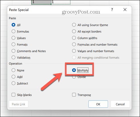 excel pasta speciální multiply