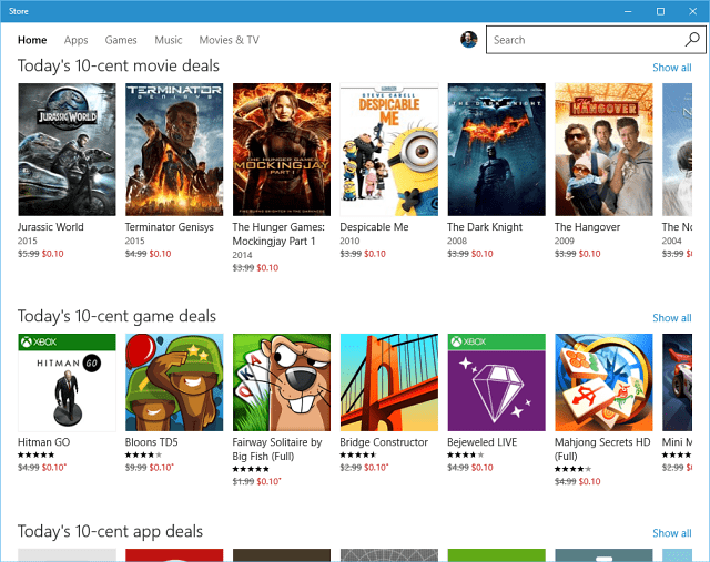 Windows Store 10 centů