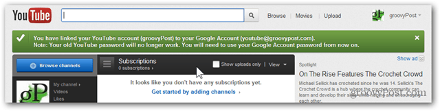 Propojte účet YouTube s novým účtem Google - potvrzení - účet byl migrován