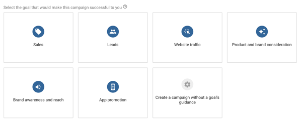 Jak nastavit reklamní kampaň YouTube, krok 4, vyberte cíl reklamy YouTube, možnosti cíle kampaně