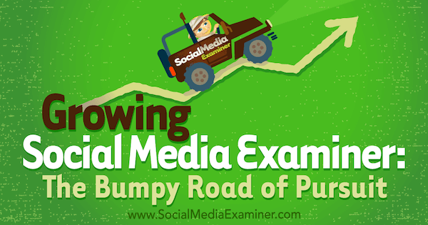 Growing Social Media Examiner: The Bumpy Road of Pursuit představující postřehy Michaela Stelnera s rozhovorem Marka Masona v podcastu Social Media Marketing Podcast.