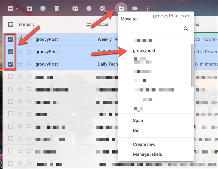 Přesouvání příspěvků v Gmailu