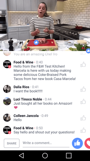 Food & Wine představuje kuchařku Marcelu Valladolid v co-marketingovém živém vysílání na Facebooku, které je výhodné pro obě strany.