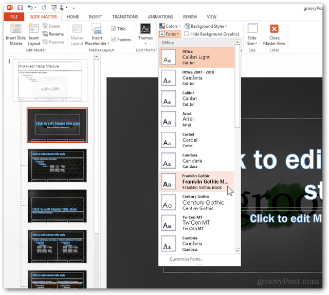 Vytvoření šablony Office 2013 Vytvoření vlastního designu POTX Přizpůsobení snímků Prezentace Výukový program Jak změnit nastavení hlavních písem 