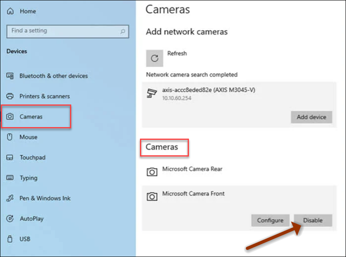 kamera nastavení systému Windows 10