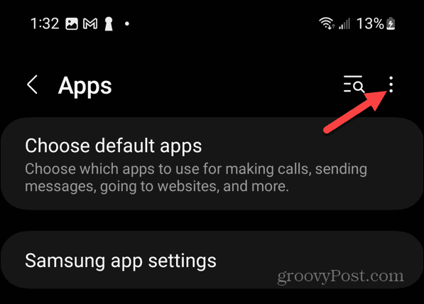 tlačítko nabídky aplikací pro Android