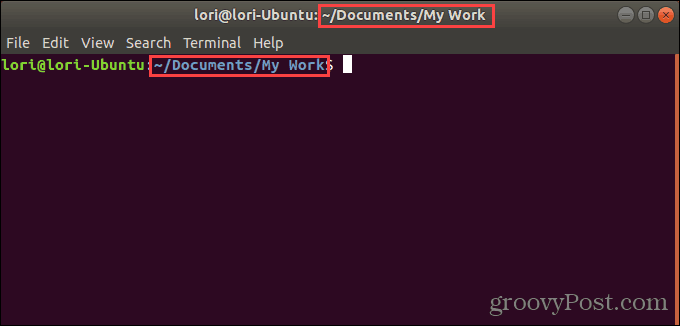 Okno terminálu otevřené do konkrétní složky v systému Ubuntu Linux