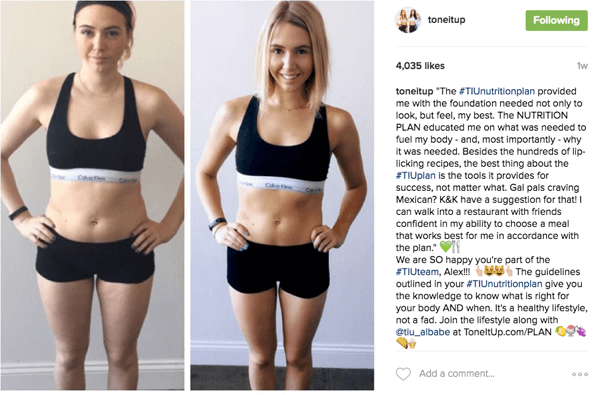 Zdroj Tone It Up na Instagramu je smíchán s vybranými příběhy uživatelů o fitness.
