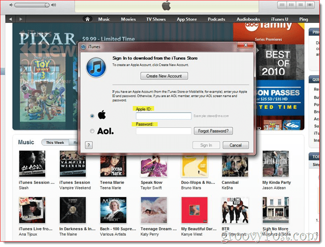 iTunes - potvrzení e-mailu a přihlášení