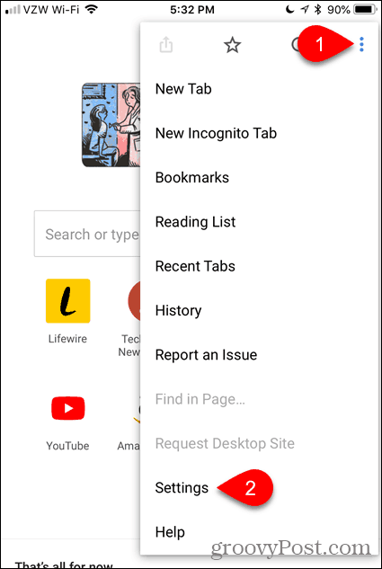 V prohlížeči Chrome pro iOS klepněte na Nastavení