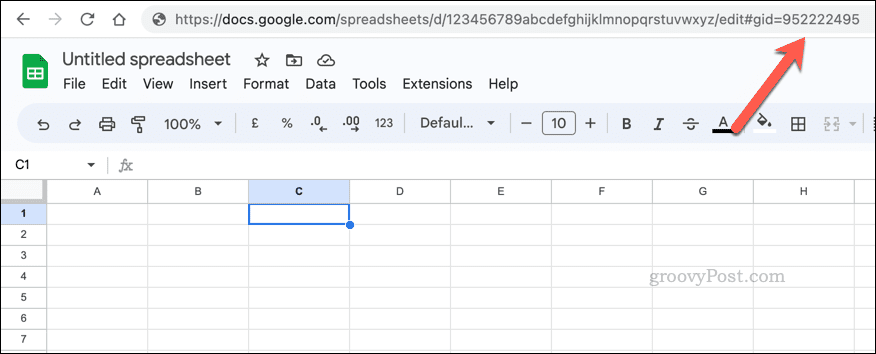 Příklad hodnoty listu GID v Tabulkách Google