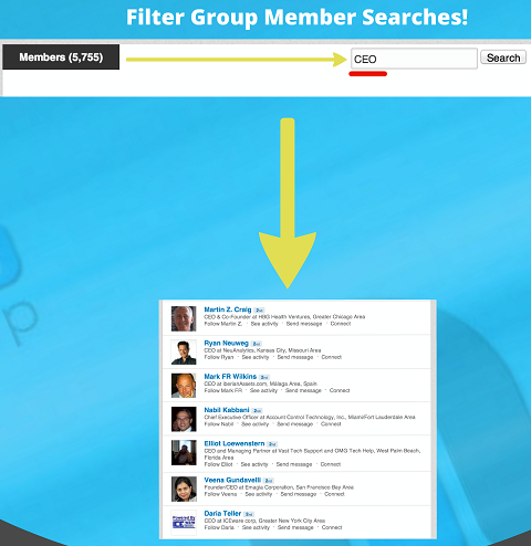filtrované vyhledávání členů skupiny