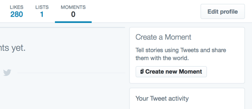 Na kartě Momenty ve vašem profilu klikněte na Vytvořit nové okamžiky.