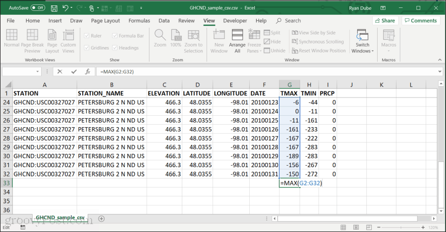 Použití funkce MAX v Excelu