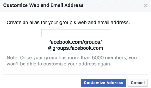 Získejte vlastní adresu URL a e-mailovou adresu pro vaši skupinu na Facebooku.