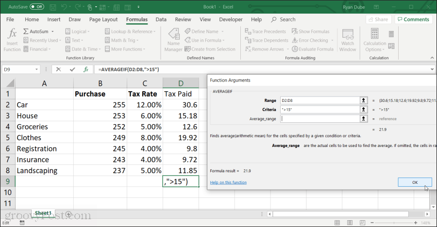 Použití funkce hte averageif v Excelu