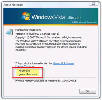 Zobrazit vlastníka a organizaci pro Windows Vista