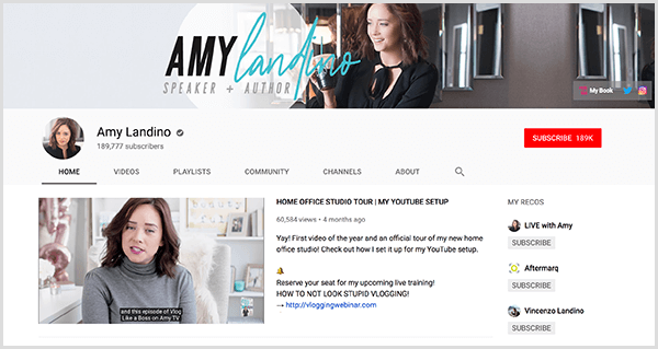 AmyTV je rebrandovaný kanál YouTube Amy Landino. Stránka kanálu obsahuje fotky Amy a video, které použila ke spuštění svého rebrandovaného kanálu.