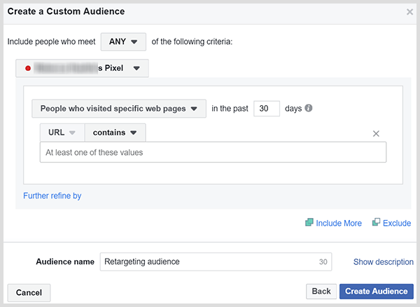 Vlastní publika na Facebooku mohou cílit na lidi, kteří navštívili vaši prodejní nebo produktovou stránku.