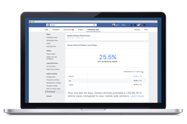 Facebook zavedl nový analytický nástroj, který porovnává výkon obsahu publikovaného prostřednictvím platformy Instant articles Facebooku ve srovnání s jinými ekvivalenty mobilních webů.