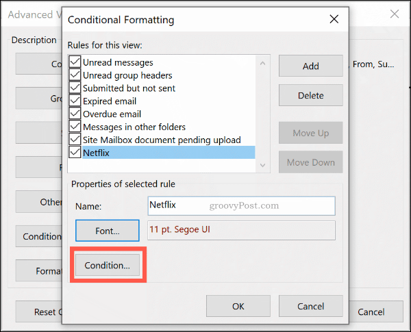 Tlačítko Podmíněné podmínky formátování v aplikaci Microsoft Outlook