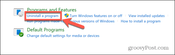 Program pro odinstalaci ovládacího panelu systému Windows