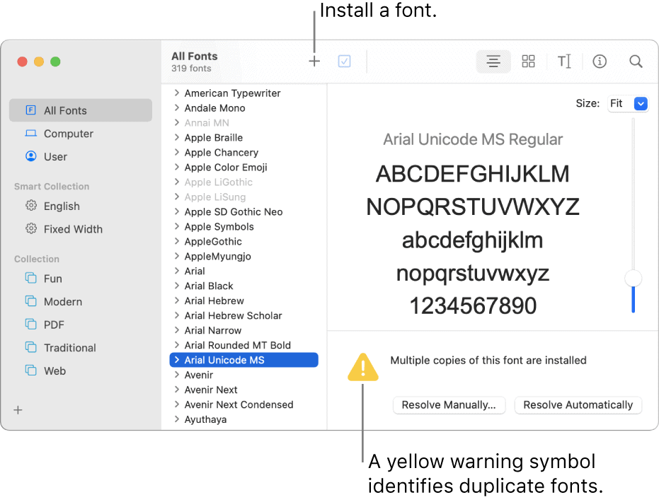 Varování žlutého písma pro Mac