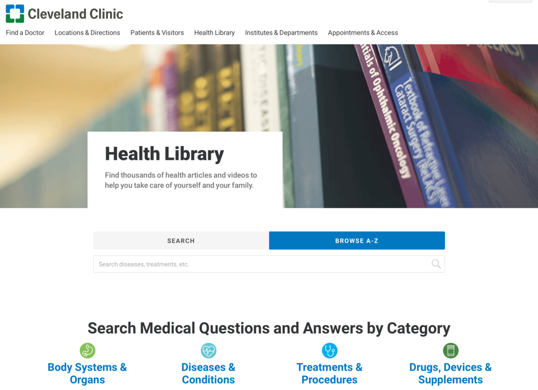 obrázek webové stránky Cleveland Clinic Health Library