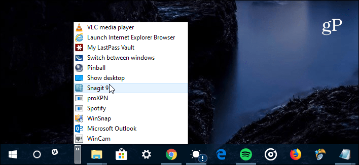 Panel rychlého spuštění systému Windows 10