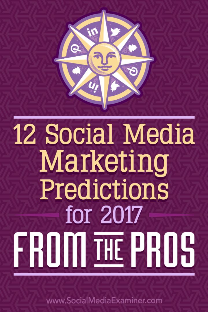 12 předpovědí marketingu sociálních médií pro rok 2017 od profesionálů Lisy D. Jenkins na zkoušejícím sociálních médií.