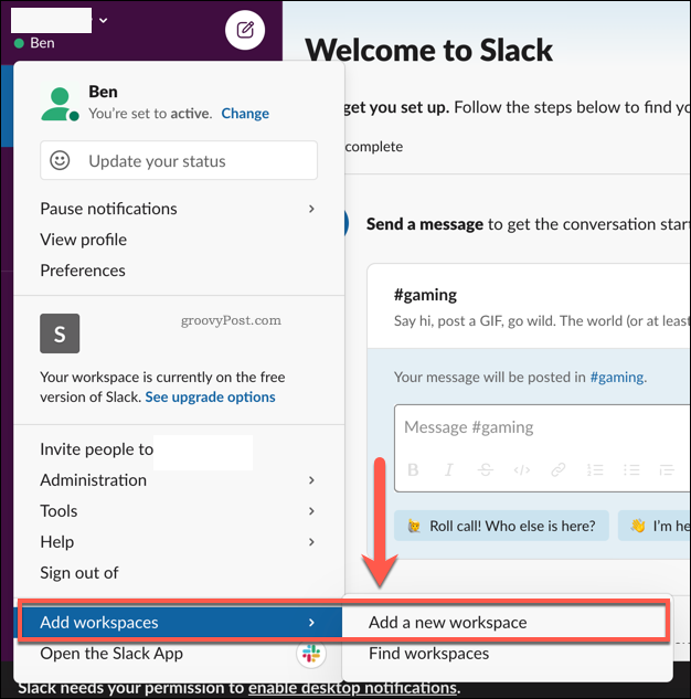 Přidání více pracovních prostorů Slack