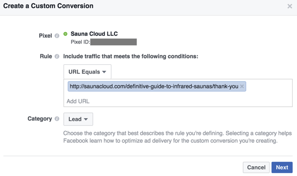 Vytvořte vlastní konverzi založenou na URL pomocí stránky s potvrzením.