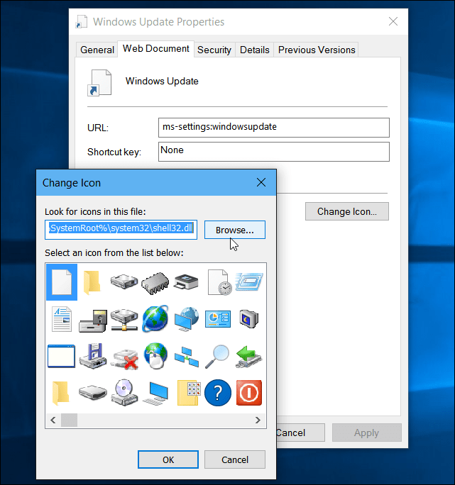 Windows 10: Vytvořte plochu nebo spusťte zástupce pro Windows Update
