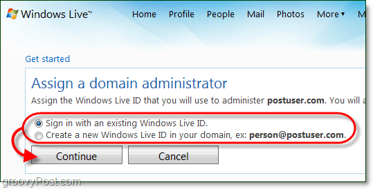 vytvořte účet správce živé domény Windows nebo použijte aktuální aktivní účet