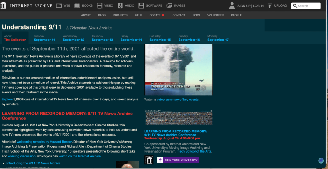 Speciální sekce 9-11 Internetový archiv