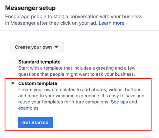 Facebook Click to Messenger ads, krok 3.