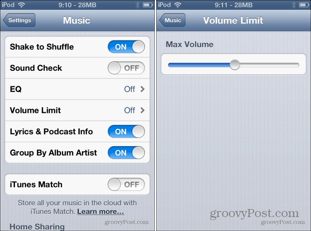 Limit hlasitosti hudby iOS