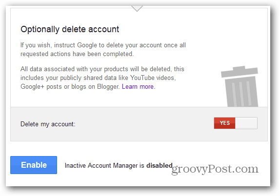Google Inactive Account Manager povolit smazání