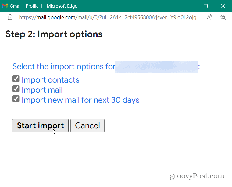 vyberte položky importu