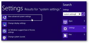 Hledání nastavení systému Windows 8