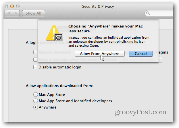 Vypněte zabezpečení OS X Mountain Lion Gatekeeper