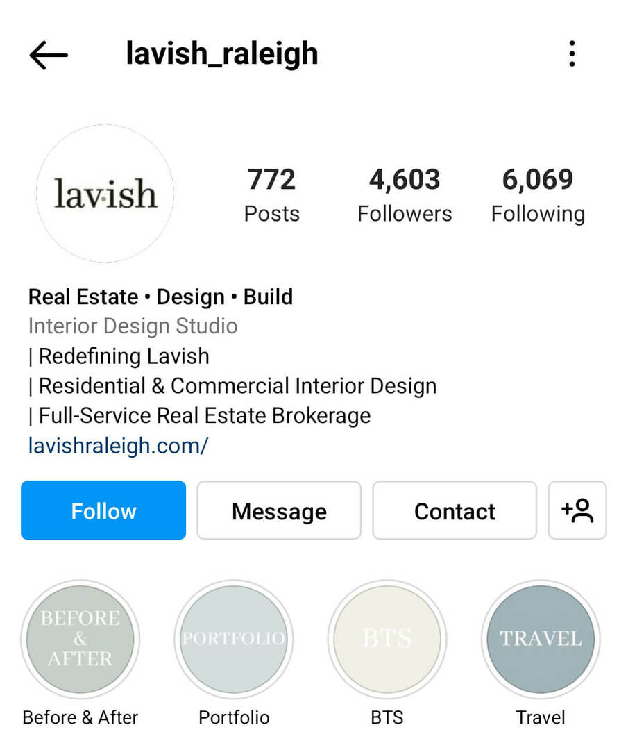příklad instagramu-bio-lavish_raleigh. 