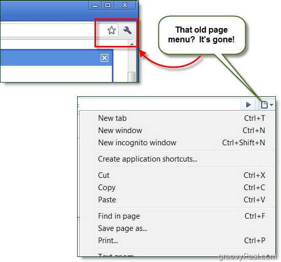 google chrome panel nabídek nyní zobrazuje pouze ikonu klíče