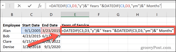 Excel datováno, pokud jsou dokončeny roky a měsíce