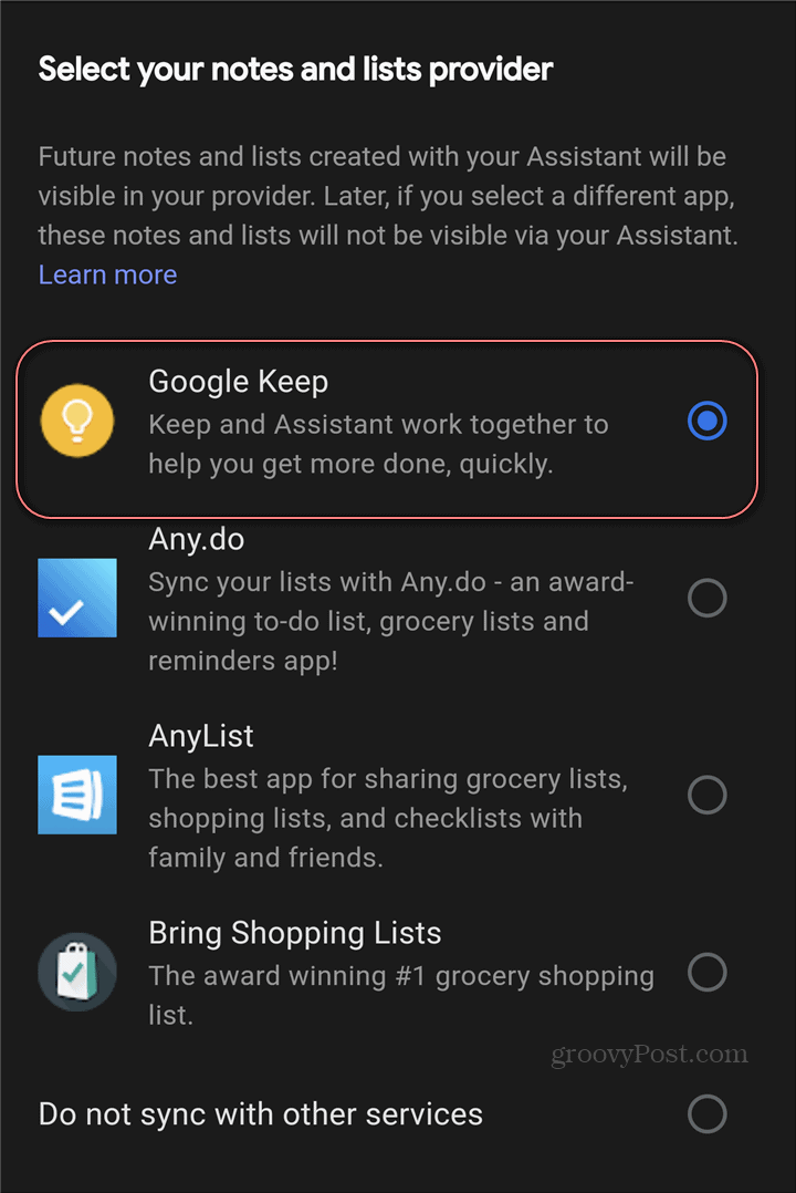 Asistent Google Poskytovatel poznámek o nastavení aplikace Google Keep