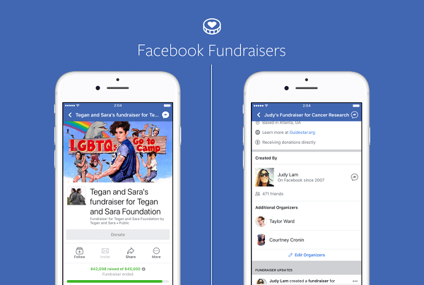 Stránky na Facebooku pro značky a veřejné osobnosti mohou nyní využívat finanční prostředky Facebooku k získávání peněz pro neziskové účely a neziskové organizace mohou dělat totéž na svých vlastních stránkách.