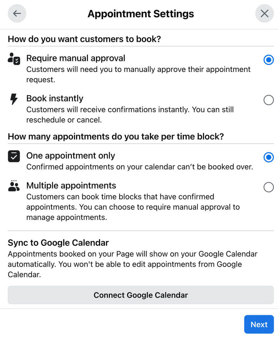 jak-vytvořit-book-now-action-button-for-classic-facebook-page-confirm-appointment-settings-review-appointments-manually-use-native-prevent-double-bookings-sync-google-calendar- příklad-7
