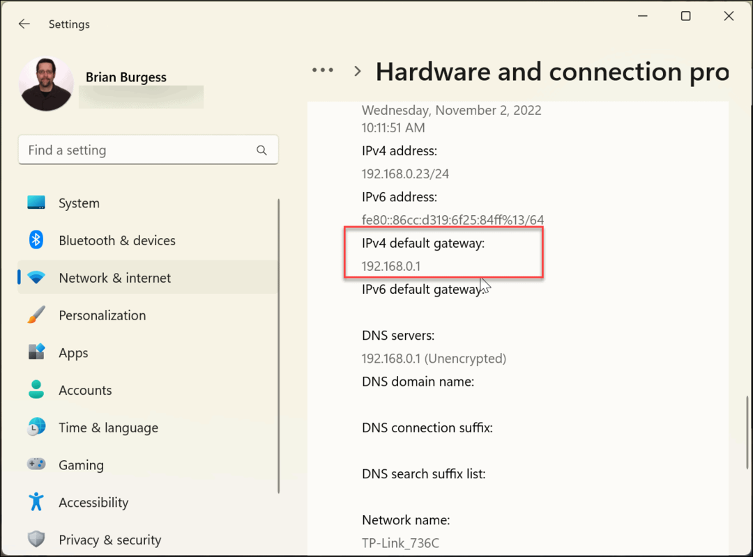 Najděte IP adresu routeru v systému Windows 11