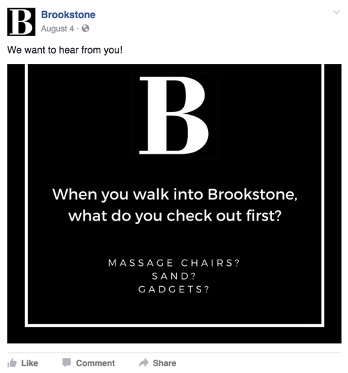 brookstone facebookový příspěvek