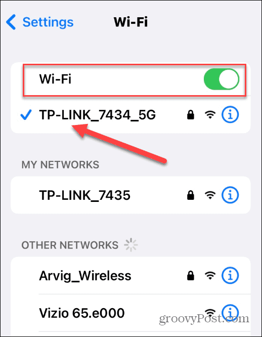 Připojte se k Wi-Fi iPhone